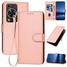 For Huawei Enjoy 70 YX0070 Carbon Fiber Buckle Leather Phone Case with Lanyard(Pink) - 1