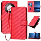 For Huawei Mate 60 Pro YX0070 Carbon Fiber Buckle Leather Phone Case with Lanyard(Red) - 1