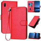 For Huawei P Smart Z YX0070 Carbon Fiber Buckle Leather Phone Case with Lanyard(Red) - 1