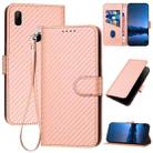 For Huawei P Smart Z YX0070 Carbon Fiber Buckle Leather Phone Case with Lanyard(Pink) - 1