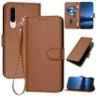 For Huawei P30 YX0070 Carbon Fiber Buckle Leather Phone Case with Lanyard(Coffee) - 1