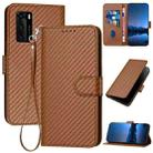 For Huawei P40 YX0070 Carbon Fiber Buckle Leather Phone Case with Lanyard(Coffee) - 1