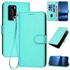 For Huawei P40 Pro YX0070 Carbon Fiber Buckle Leather Phone Case with Lanyard(Light Blue) - 1