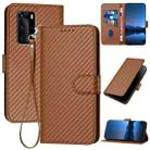 For Huawei P40 Pro YX0070 Carbon Fiber Buckle Leather Phone Case with Lanyard(Coffee) - 1