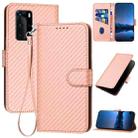 For Huawei P40 Pro YX0070 Carbon Fiber Buckle Leather Phone Case with Lanyard(Pink) - 1