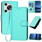 For Huawei Pura 70 YX0070 Carbon Fiber Buckle Leather Phone Case with Lanyard(Light Blue) - 1