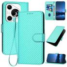 For Huawei Pura 70 Pro / Pura 70 Ultra YX0070 Carbon Fiber Buckle Leather Phone Case with Lanyard(Light Blue) - 1