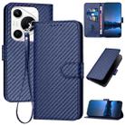 For Huawei Pura 70 Pro / Pura 70 Ultra YX0070 Carbon Fiber Buckle Leather Phone Case with Lanyard(Royal Blue) - 1