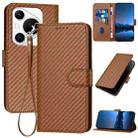 For Huawei Pura 70 Pro / Pura 70 Ultra YX0070 Carbon Fiber Buckle Leather Phone Case with Lanyard(Coffee) - 1