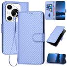 For Huawei Pura 70 Pro / Pura 70 Ultra YX0070 Carbon Fiber Buckle Leather Phone Case with Lanyard(Light Purple) - 1