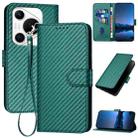 For Huawei Pura 70 Pro / Pura 70 Ultra YX0070 Carbon Fiber Buckle Leather Phone Case with Lanyard(Dark Green) - 1