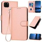 For Huawei Y5p YX0070 Carbon Fiber Buckle Leather Phone Case with Lanyard(Pink) - 1