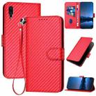 For Huawei Y7 2019 YX0070 Carbon Fiber Buckle Leather Phone Case with Lanyard(Red) - 1