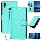For Huawei Y7 2019 YX0070 Carbon Fiber Buckle Leather Phone Case with Lanyard(Light Blue) - 1