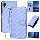 For Huawei Y7 2019 YX0070 Carbon Fiber Buckle Leather Phone Case with Lanyard(Light Purple) - 1