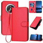 For Huawei Mate 70 YX0070 Carbon Fiber Buckle Leather Phone Case with Lanyard(Red) - 1