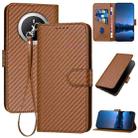 For Huawei Mate 70 YX0070 Carbon Fiber Buckle Leather Phone Case with Lanyard(Coffee) - 1