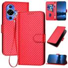 For Huawei nova 12s YX0070 Carbon Fiber Buckle Leather Phone Case with Lanyard(Red) - 1