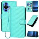 For Huawei nova 12s YX0070 Carbon Fiber Buckle Leather Phone Case with Lanyard(Light Blue) - 1