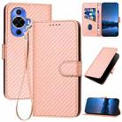 For Huawei nova 12s YX0070 Carbon Fiber Buckle Leather Phone Case with Lanyard(Pink) - 1