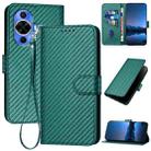 For Huawei nova 12s YX0070 Carbon Fiber Buckle Leather Phone Case with Lanyard(Dark Green) - 1