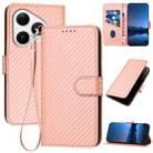 For Huawei Pura 80 5G YX0070 Carbon Fiber Buckle Leather Phone Case with Lanyard(Pink) - 1
