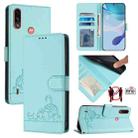 For Motorola Moto E7 Power Cat Rat Embossed Pattern RFID Leather Phone Case with Lanyard(Mint Green) - 1