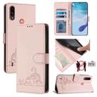 For Motorola Moto E7 Power Cat Rat Embossed Pattern RFID Leather Phone Case with Lanyard(Pink) - 1