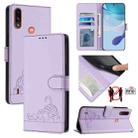 For Motorola Moto E7 Power Cat Rat Embossed Pattern RFID Leather Phone Case with Lanyard(Purple) - 1