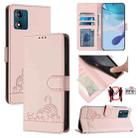 For Motorola Moto E13 4G Cat Rat Embossed Pattern RFID Leather Phone Case with Lanyard(Pink) - 1