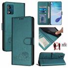 For Motorola Moto E13 4G Cat Rat Embossed Pattern RFID Leather Phone Case with Lanyard(Peacock Green) - 1