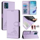 For Motorola Moto E13 4G Cat Rat Embossed Pattern RFID Leather Phone Case with Lanyard(Purple) - 1