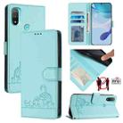 For Motorola Moto E20/E30/E40 Cat Rat Embossed Pattern RFID Leather Phone Case with Lanyard(Mint Green) - 1