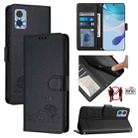 For Motorola Moto E22 4G/E22i 4G Cat Rat Embossed Pattern RFID Leather Phone Case with Lanyard(Black) - 1