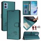 For Motorola Moto E22 4G/E22i 4G Cat Rat Embossed Pattern RFID Leather Phone Case with Lanyard(Peacock Green) - 1