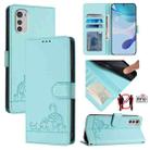 For Motorola Moto E32 4G Global Cat Rat Embossed Pattern RFID Leather Phone Case with Lanyard(Mint Green) - 1