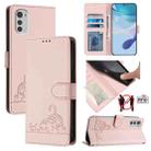 For Motorola Moto E32 4G Global Cat Rat Embossed Pattern RFID Leather Phone Case with Lanyard(Pink) - 1