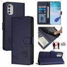 For Motorola Moto E32 4G Global Cat Rat Embossed Pattern RFID Leather Phone Case with Lanyard(Blue) - 1