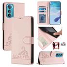 For Motorola Edge 30 Cat Rat Embossed Pattern RFID Leather Phone Case with Lanyard(Pink) - 1