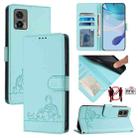 For Motorola Edge 30 Neo Cat Rat Embossed Pattern RFID Leather Phone Case with Lanyard(Mint Green) - 1