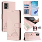 For Motorola Edge 30 Neo Cat Rat Embossed Pattern RFID Leather Phone Case with Lanyard(Pink) - 1