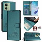 For Motorola Edge 40 5G Global Cat Rat Embossed Pattern RFID Leather Phone Case with Lanyard(Peacock Green) - 1