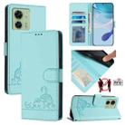 For Motorola Edge 2023 North US Version Cat Rat Embossed Pattern RFID Leather Phone Case with Lanyard(Mint Green) - 1