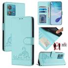 For Motorola Edge 40 Neo 5G Cat Rat Embossed Pattern RFID Leather Phone Case with Lanyard(Mint Green) - 1