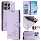 For Motorola Edge 50 Pro Cat Rat Embossed Pattern RFID Leather Phone Case with Lanyard(Purple) - 1