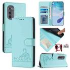 For Motorola Edge 2022 Cat Rat Embossed Pattern RFID Leather Phone Case with Lanyard(Mint Green) - 1