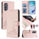 For Motorola Edge 2022 Cat Rat Embossed Pattern RFID Leather Phone Case with Lanyard(Pink) - 1