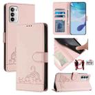 For Motorola Moto G 5G 2022 Cat Rat Embossed Pattern RFID Leather Phone Case with Lanyard(Pink) - 1