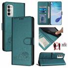 For Motorola Moto G 5G 2022 Cat Rat Embossed Pattern RFID Leather Phone Case with Lanyard(Peacock Green) - 1