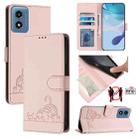 For Motorola Moto G Play 4G 2024 Global Cat Rat Embossed Pattern RFID Leather Phone Case with Lanyard(Pink) - 1